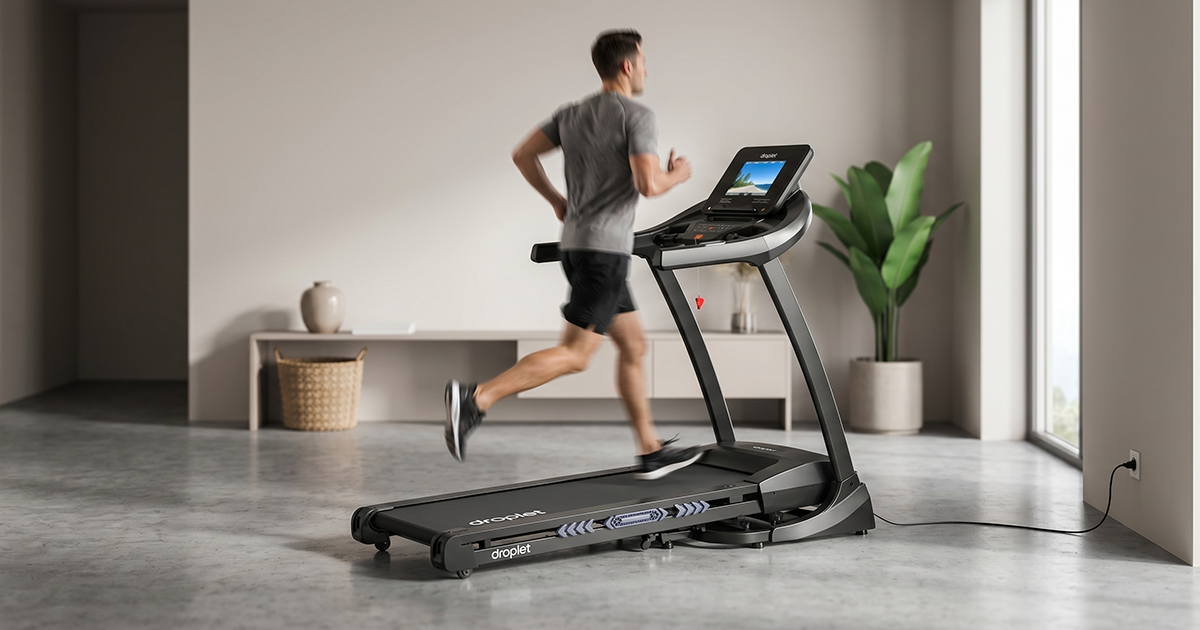 Hombre corriendo en caminadora con pantalla y netflix rn820 by droplet.