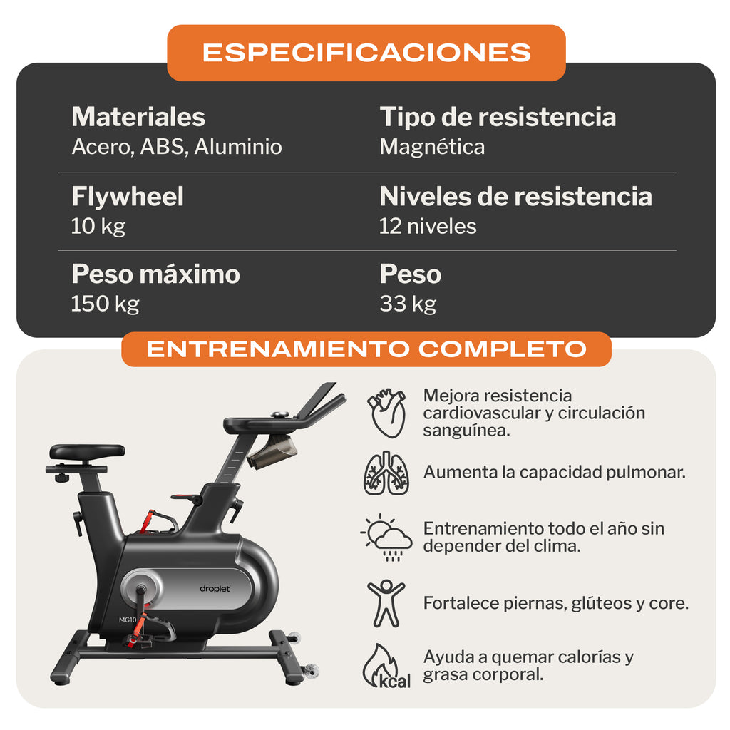 Bicicleta Fija Spinning Magnética 10 Kg MG10