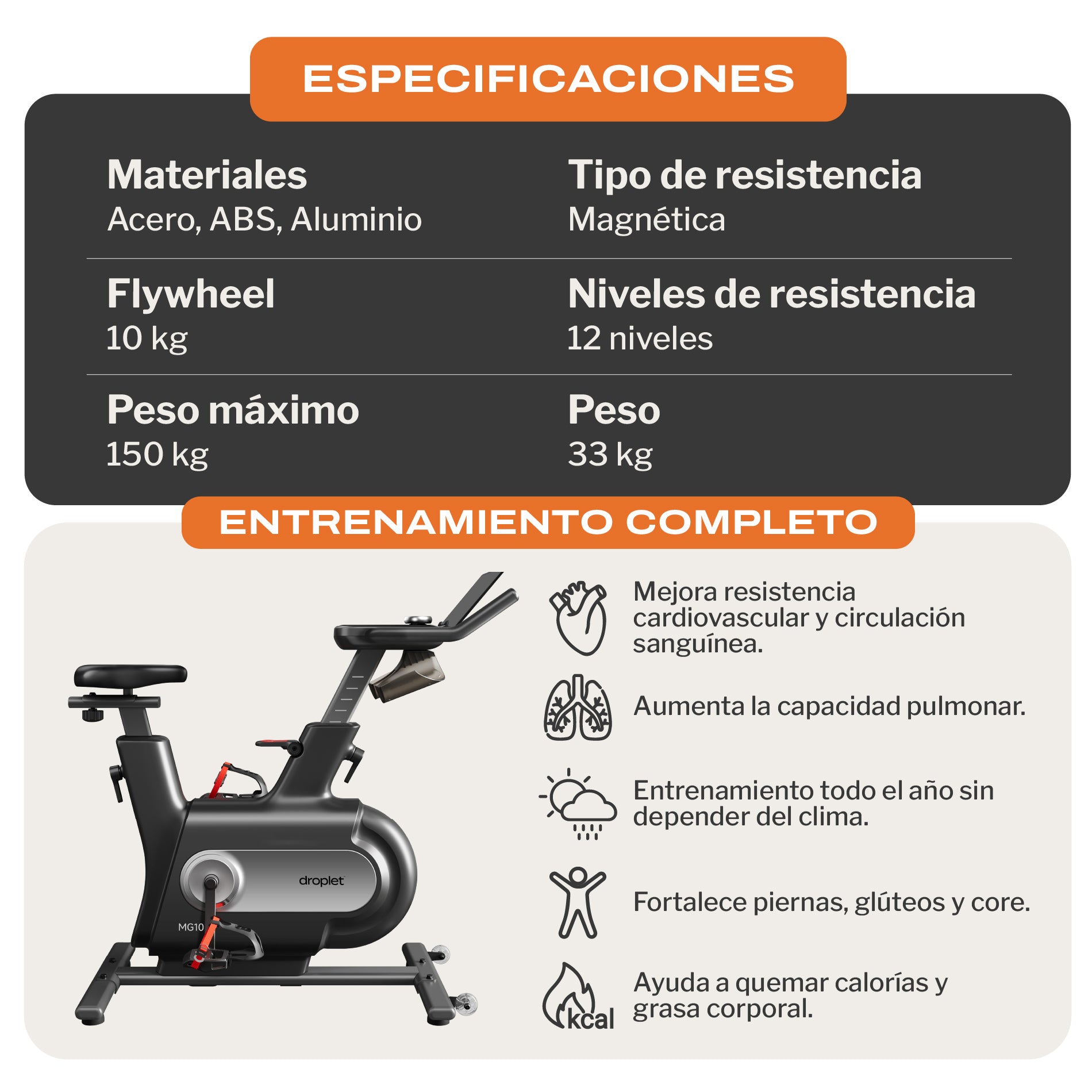 PREVENTA Bicicleta Fija Spinning Magnética 10 Kg MG10