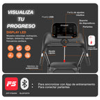 ficha técnica de caminadora rn525, con especificaciones del display y aplicaciones compatibles.