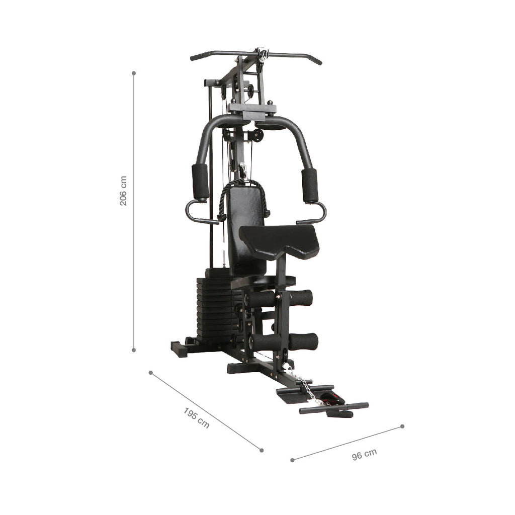 imagen con dimensiones de gimnasio multifuncional hg-321.