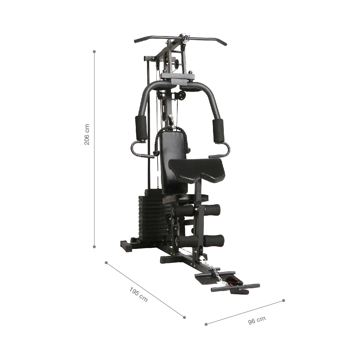 imagen con dimensiones de gimnasio multifuncional hg-321.
