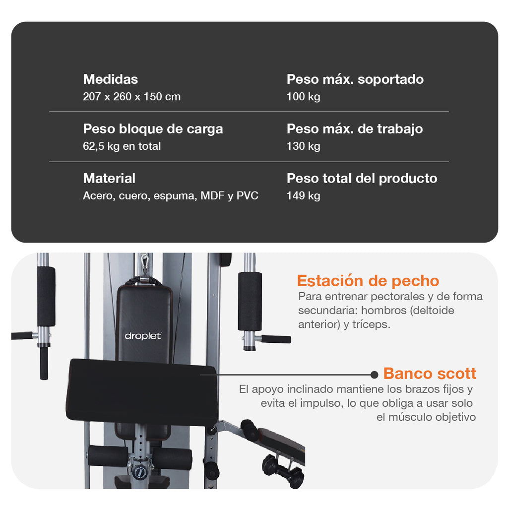 Ficha técnica de multigimnasio hm-320.