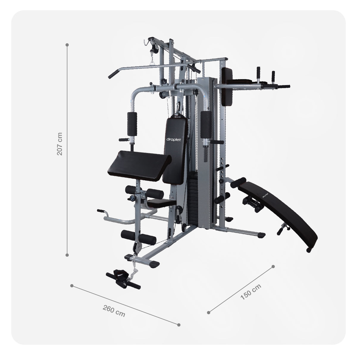 Ficha con dimensiones de gimnasio multifuncional hm-320.