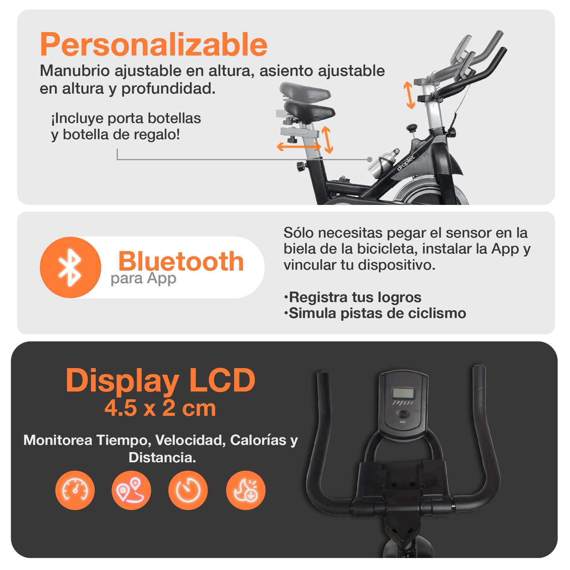 ficha descriptiva de ajustabilidad de manubrio y asiento de bicicleta estatica sp13.